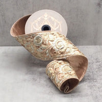 Rose Gold Embroidery Sequin Floral Trim Ribbon 3.5