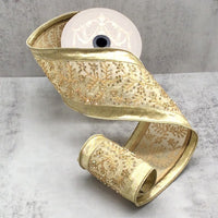 Gold Crystal Branch Trim Metallic Dupion Ribbon 4
