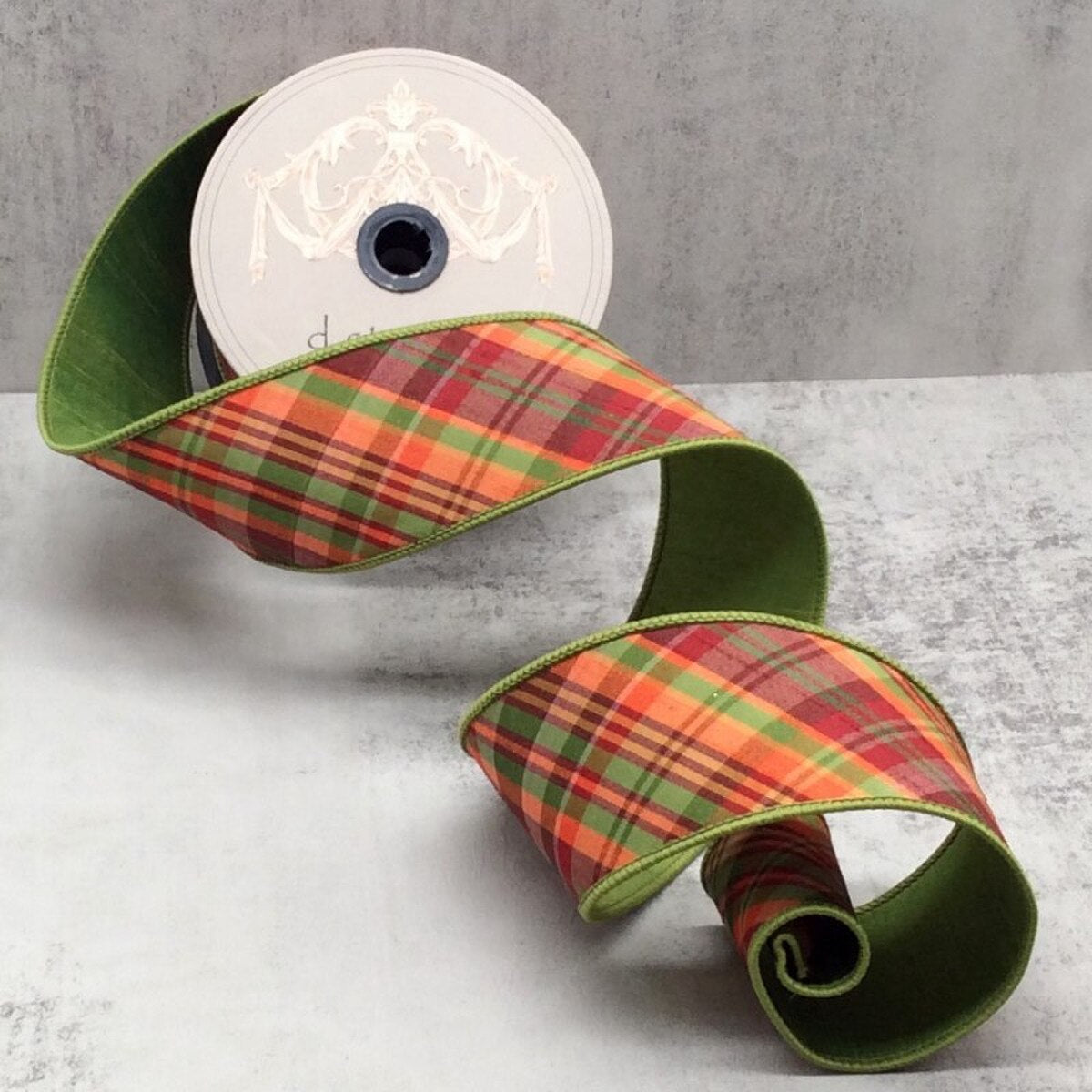Dupion Ribbon Auburn Plaid Orange Burgundy Green 2.5" x 10 Yds