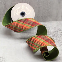 Dupion Ribbon Auburn Plaid Orange Burgundy Green 2.5