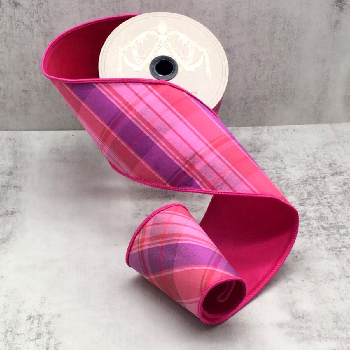 Raspberry Swirl Dupion Plaid Ribbon 4" x 10 Yds Pink Purple