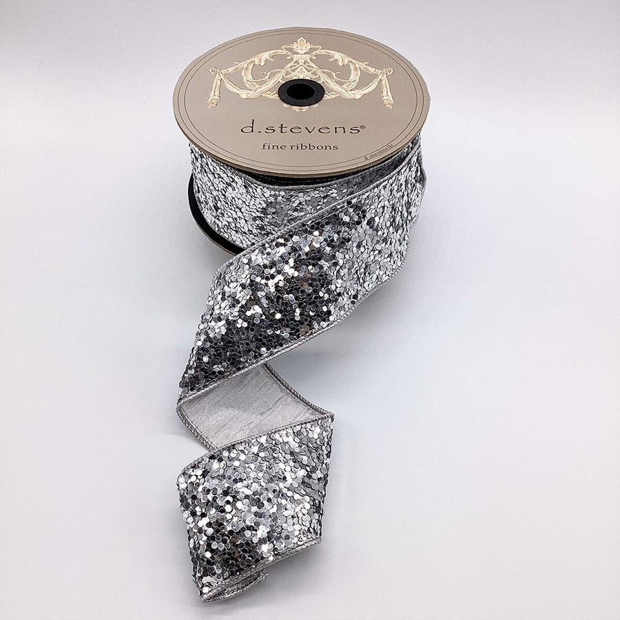 Glitter Silver Ribbon 2.5 Inch x 10 Yards