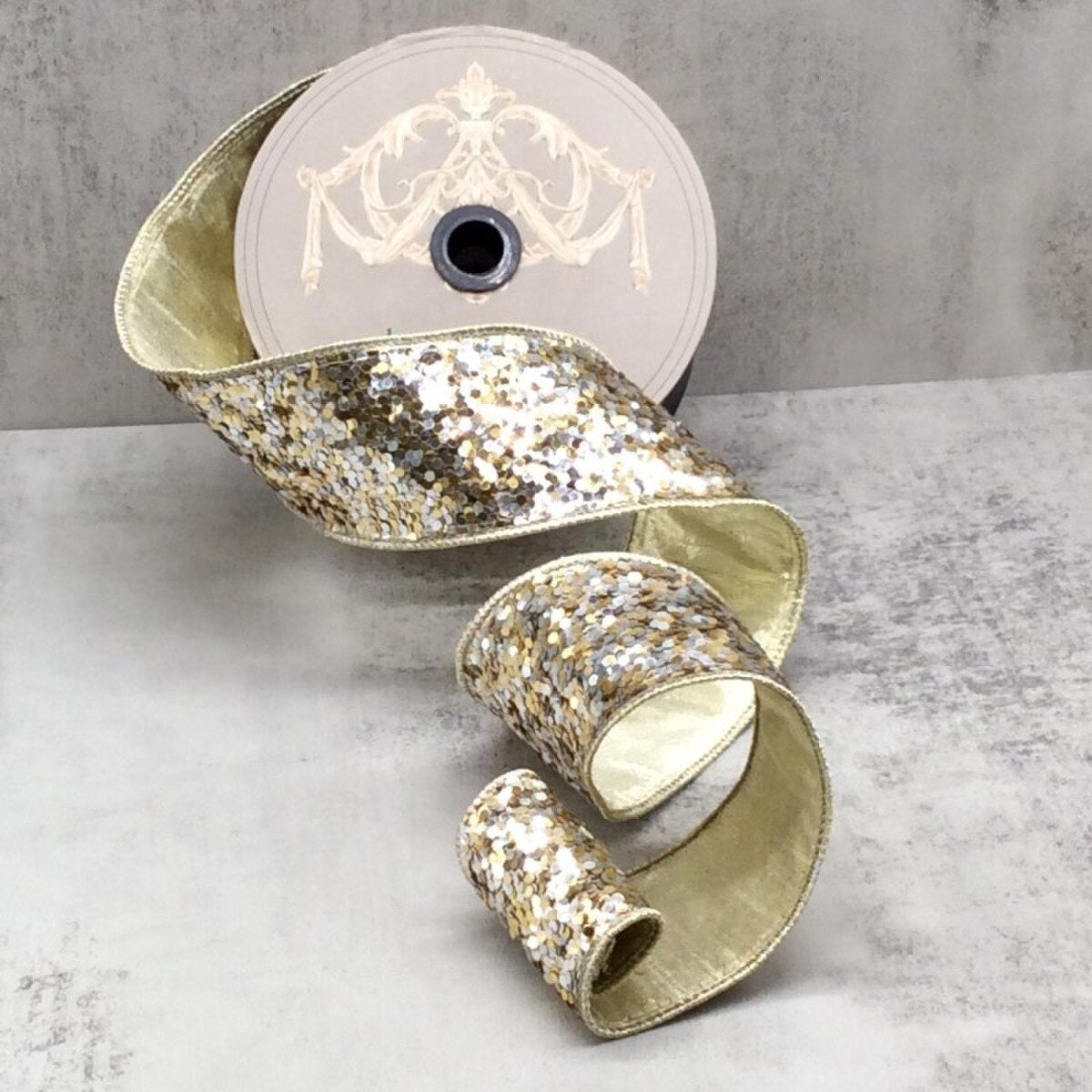 Glitter Silver Gold Ribbon 2.5 Inch x 10 Yards