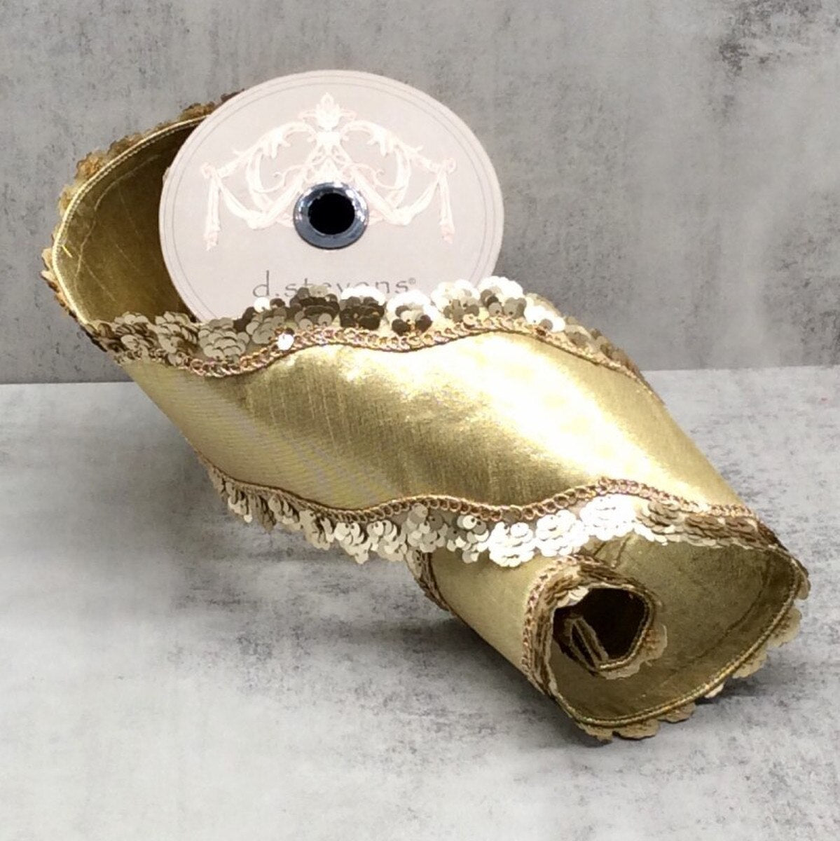 Gold Metallic Dupion Sequin Wave Side Trim Ribbon 4" x 5 Yds