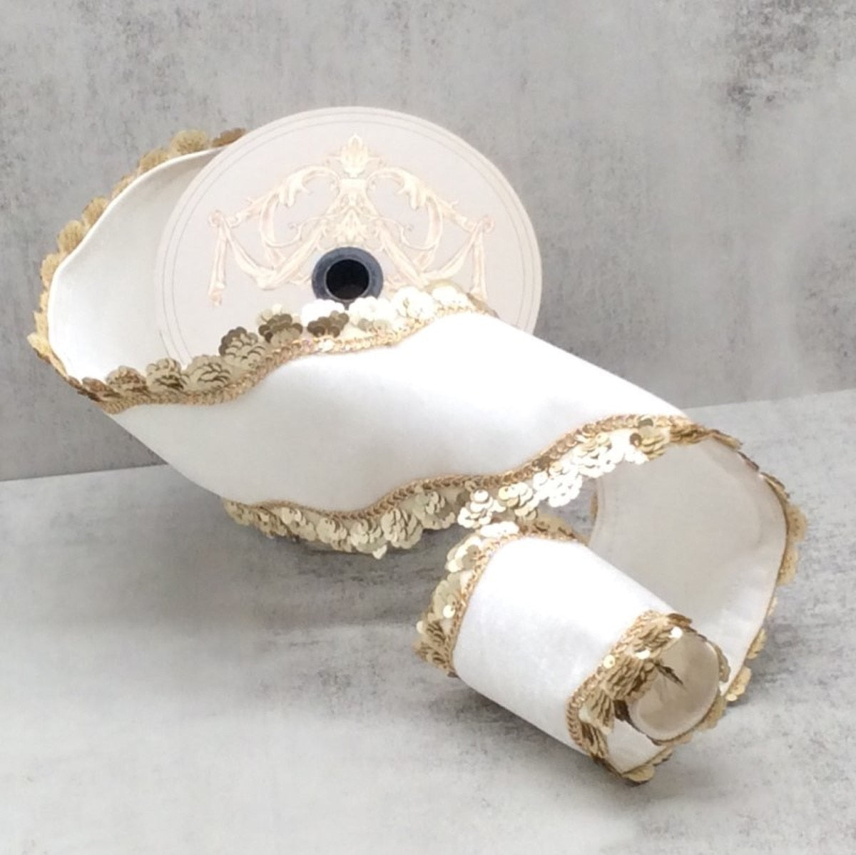 Sequin Wave Side Trim White Ribbon 4 Inch by 5 Yards