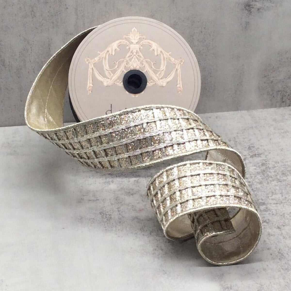 Platinum Glitter Metallic Window Pane Ribbon 2.5" x 10 Yds
