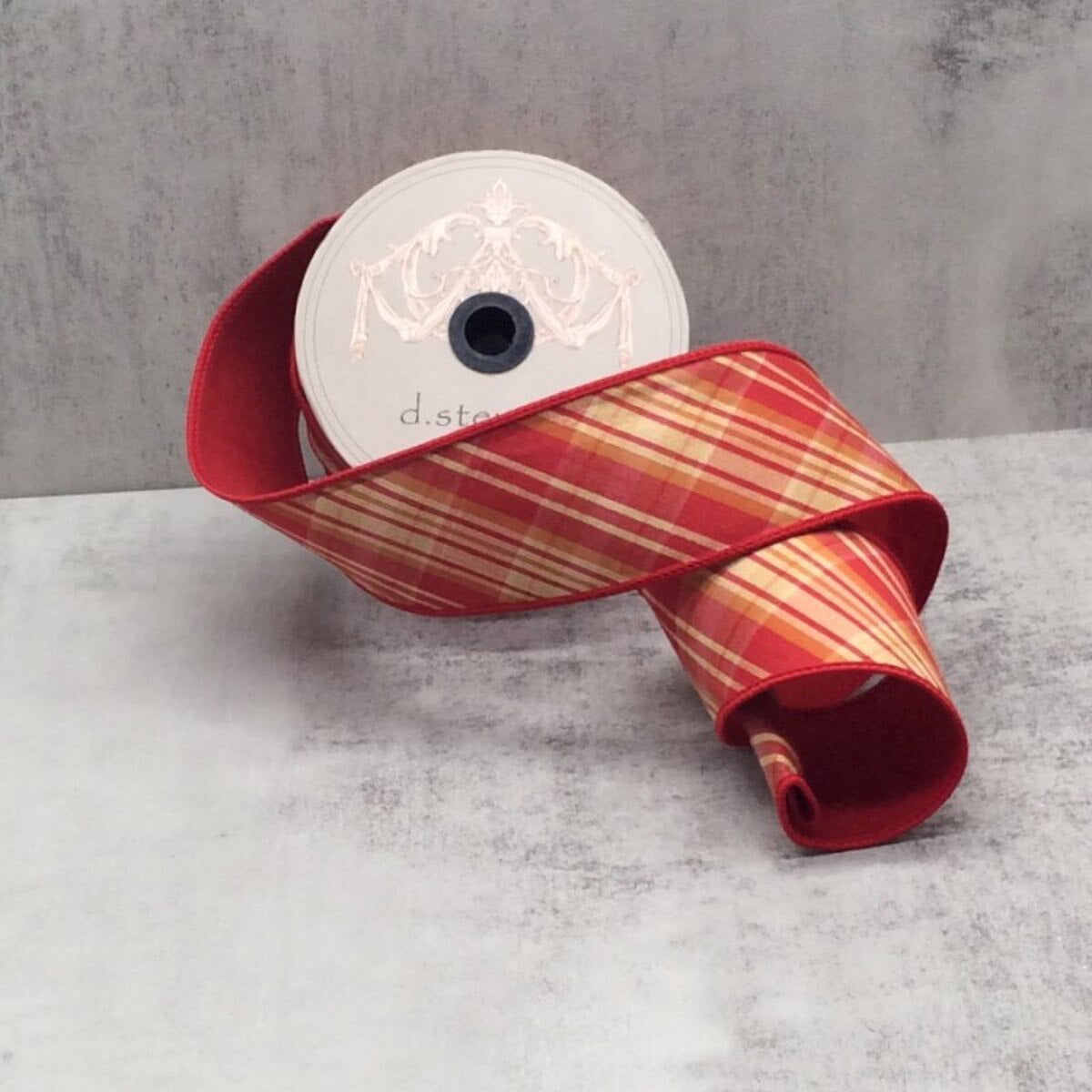 Plaid Ribbon Dupion Braeburn Cranberry Tan Orange 2.5" x 10 Yds