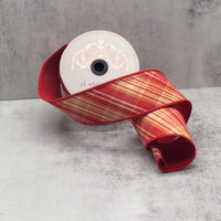 Plaid Ribbon Dupion Braeburn Cranberry Tan Orange 2.5
