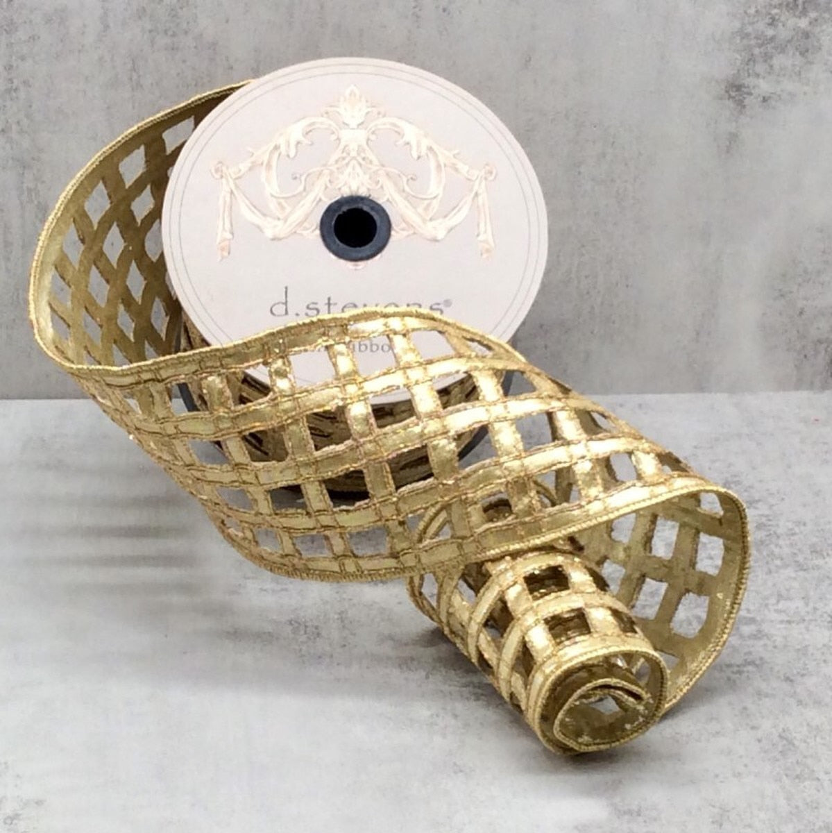 Gold Metallic Dupion Window Pane Ribbon 4" x 10 Yds