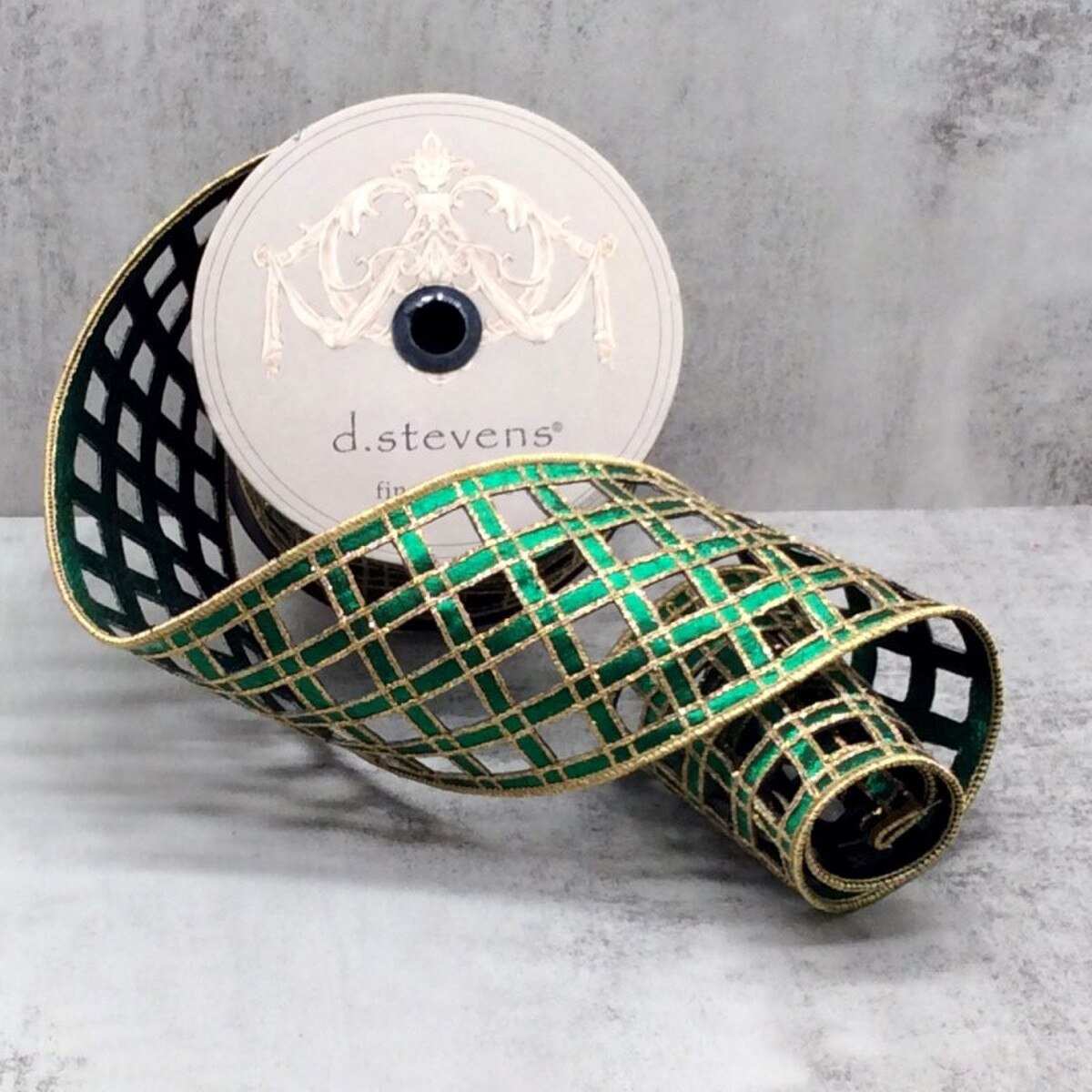 Emerald Green Metallic Dupion Clairvaux Window Pane Ribbon