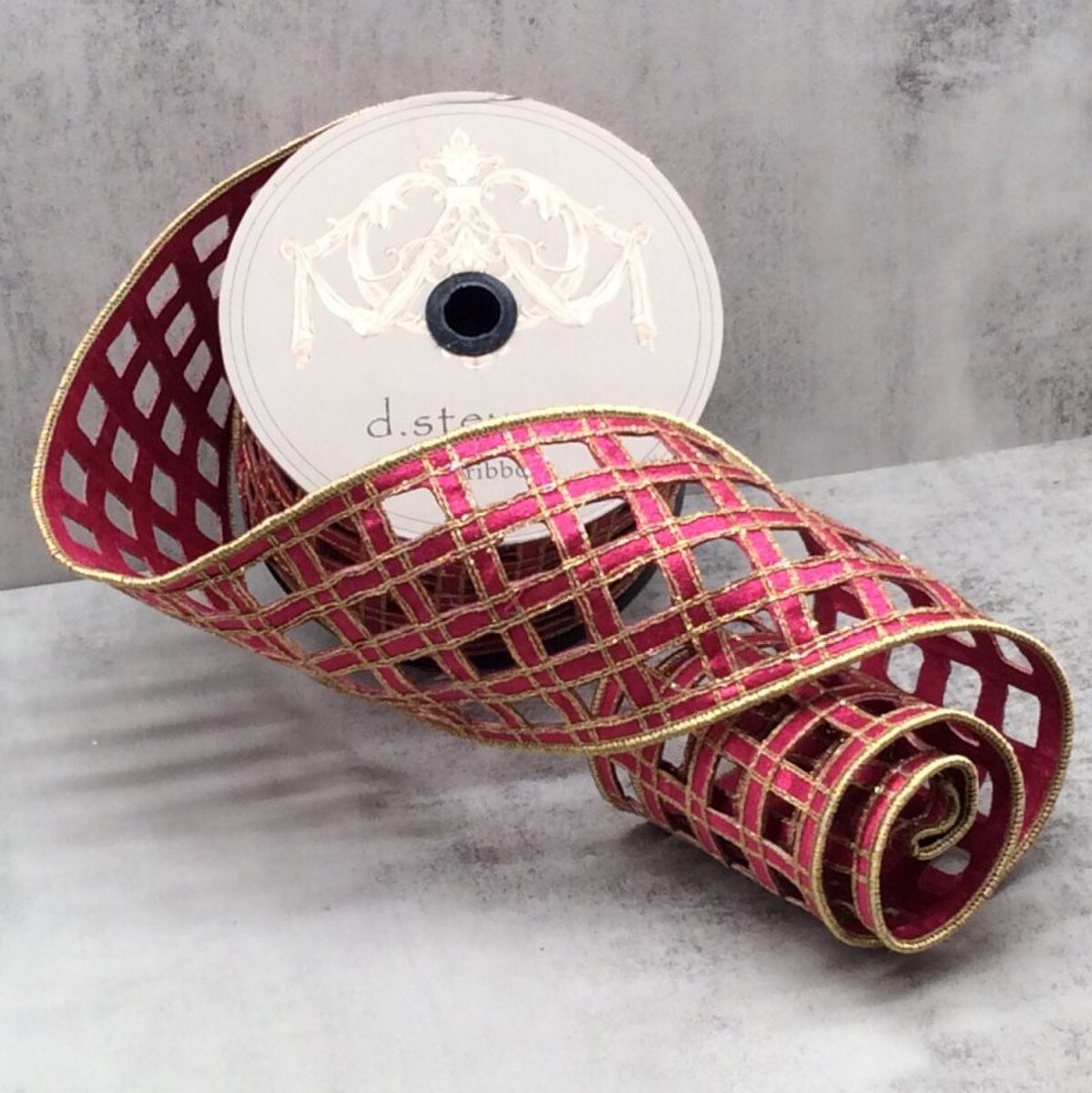 Hot Pink Metallic Dupion Clairvaux Window Pane Ribbon