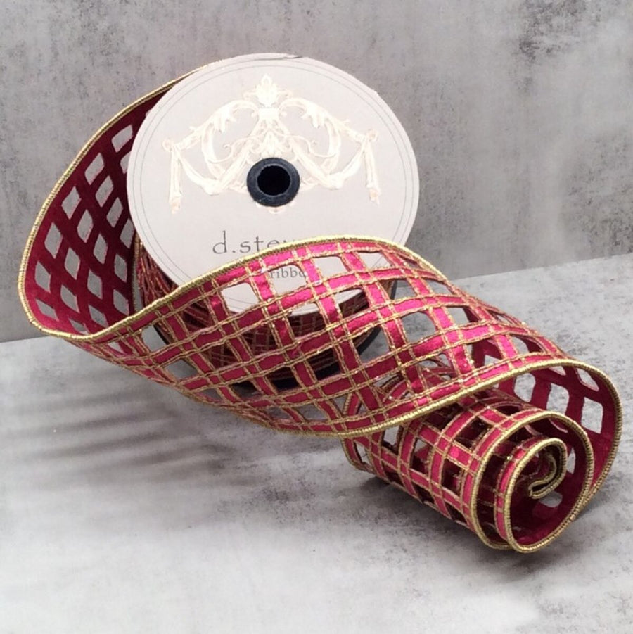 Hot Pink Metallic Dupion Clairvaux Window Pane Ribbon