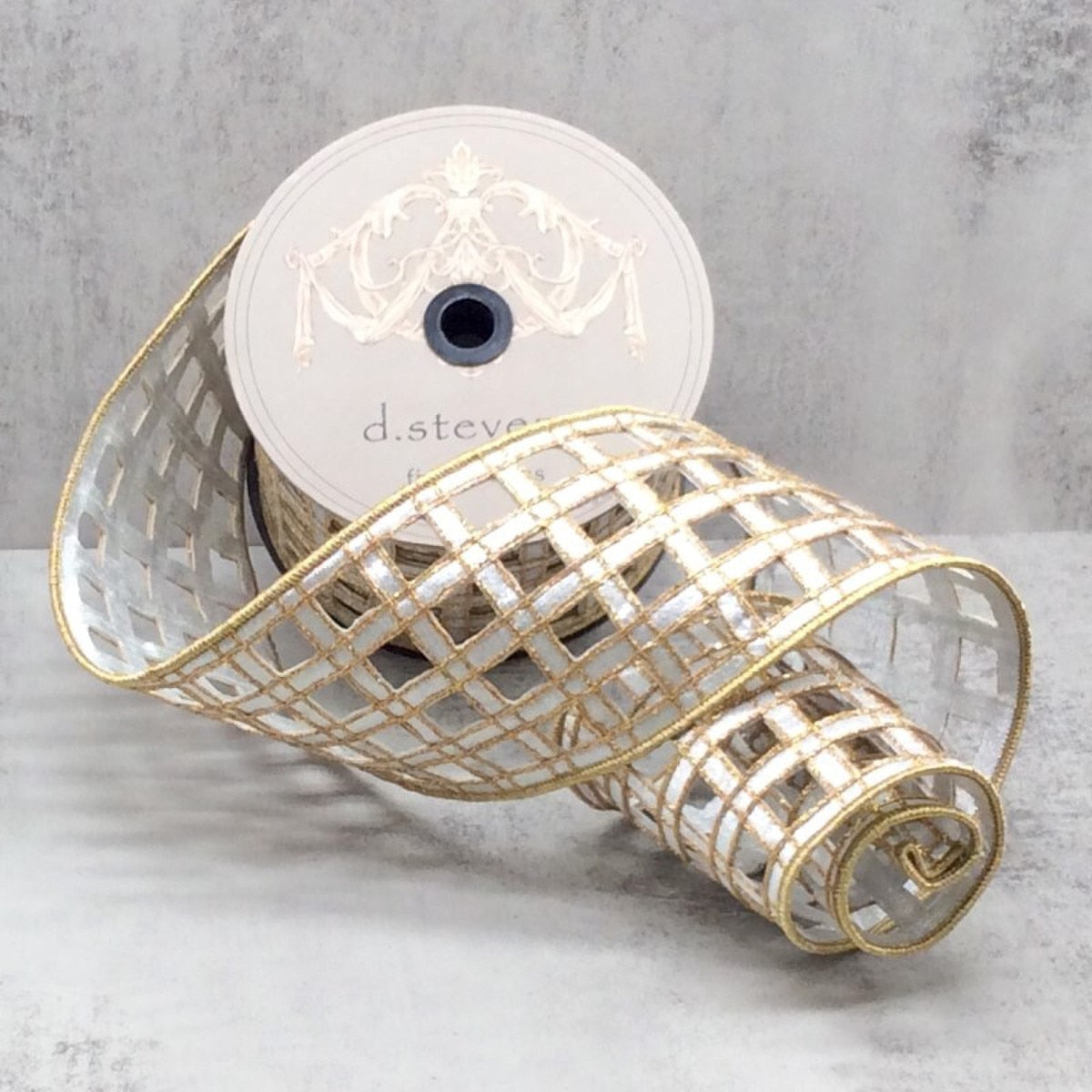 Silver Gold Metallic Dupion Clairvaux Window Pane Ribbon