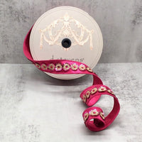 Hot Pink Ribbon with Metallic Dupion Gold Sequin Trim 1.5
