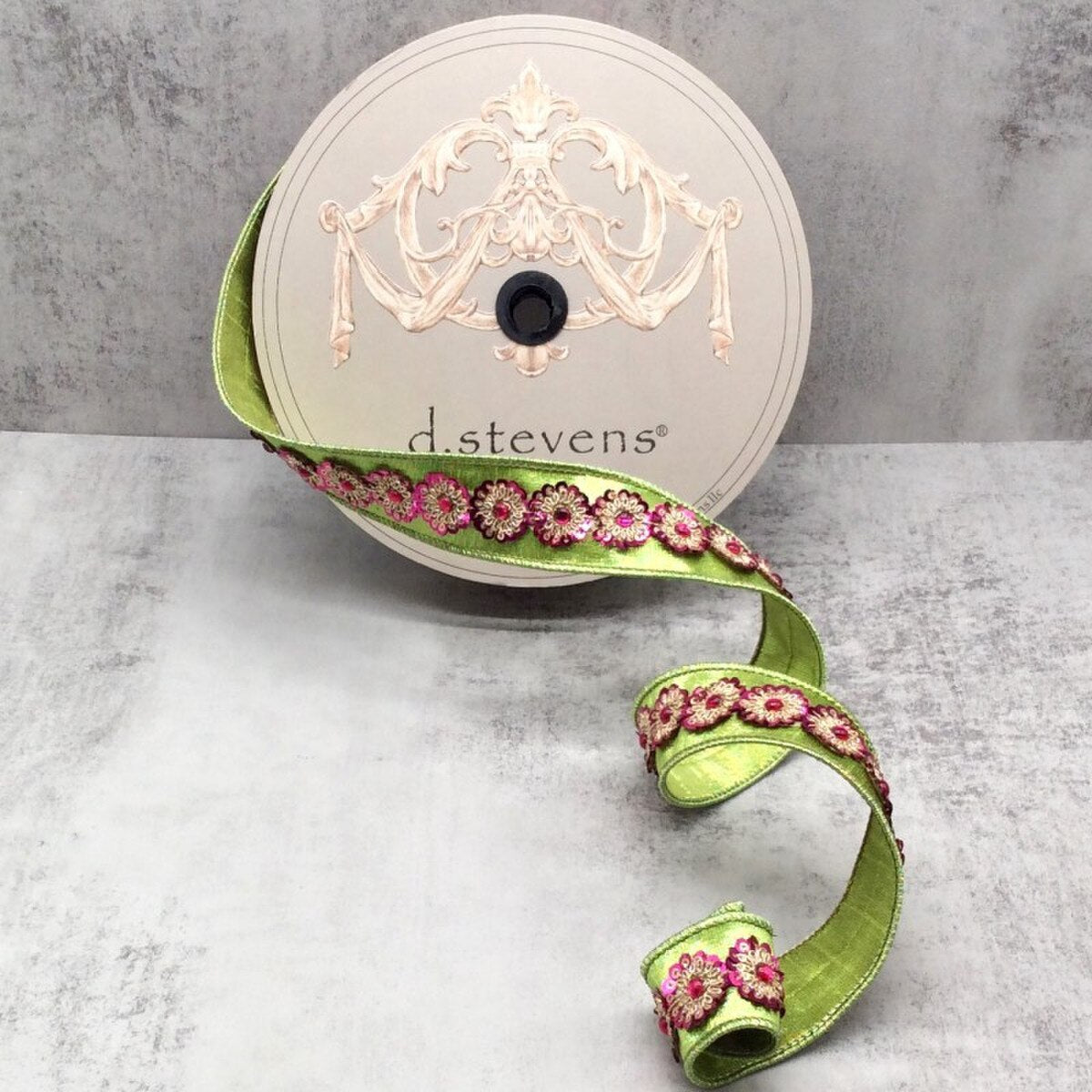 Gold Hot Pink Sequin Trim Apple Green Ribbon 1.5" x 10 Yds