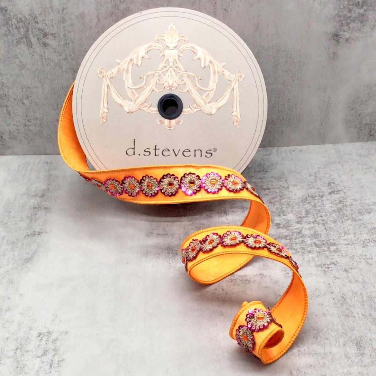 Orange Ribbon Dupion Gold with Hot Pink Trim 1.5" x 10 Yds