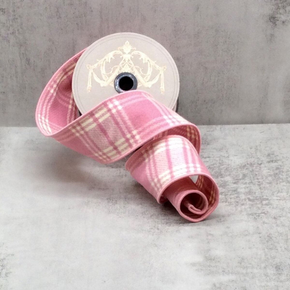 Mila Plaid Faux Wool Ribbon Pink Cream 2.5 Inch x 10 Yds