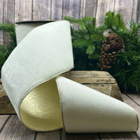 Winter White Velvet Ribbon 6 Inch x 10 Yards with Gold Metallic Back