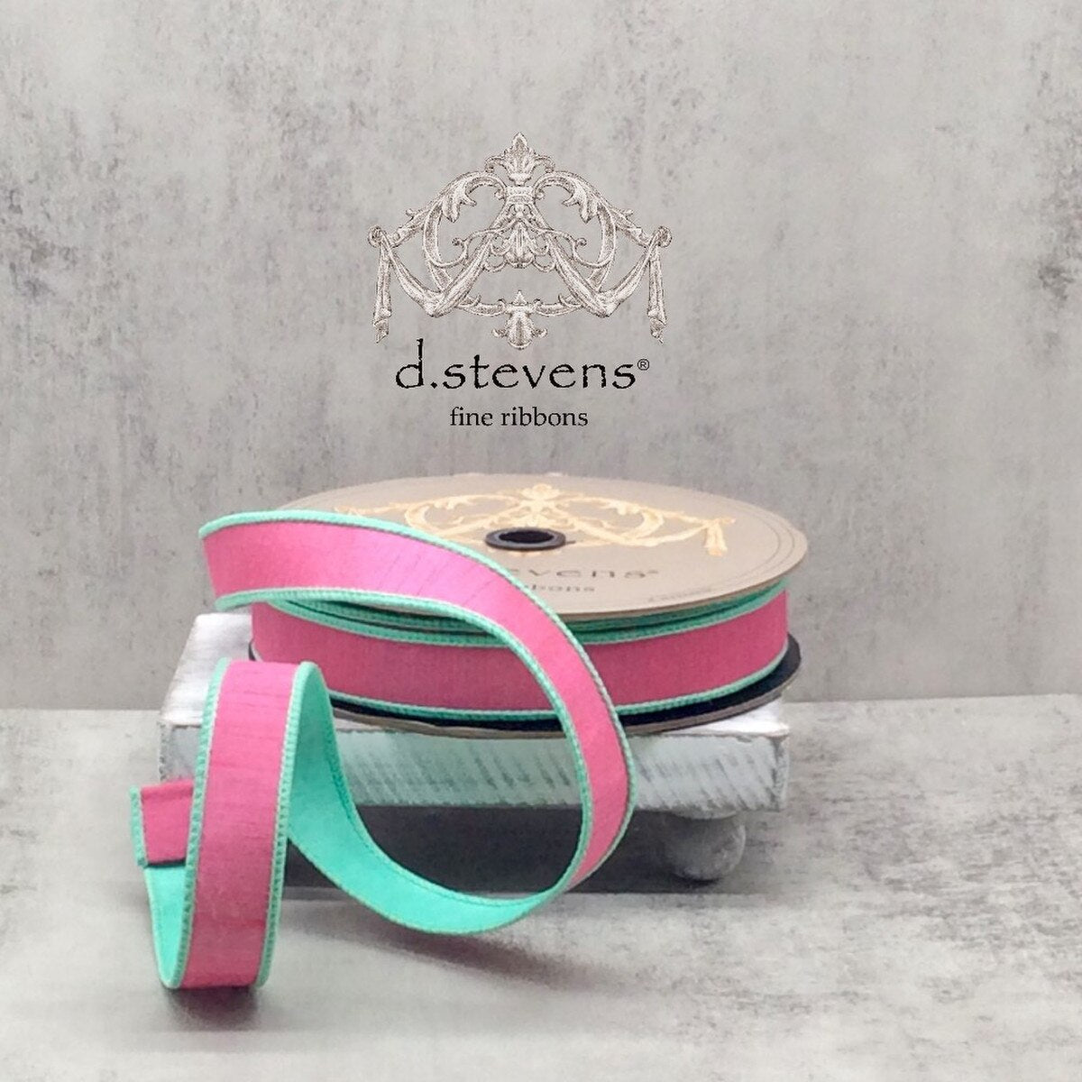 Dupion Ribbon Petal Pink Aqua 1 Inch x 25 Yards