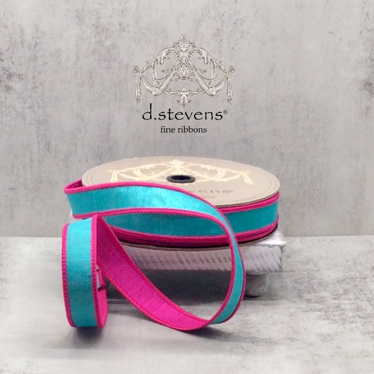 Teal Hot Pink Double Sided Dupion Ribbon 1 Inch x 25 Yds