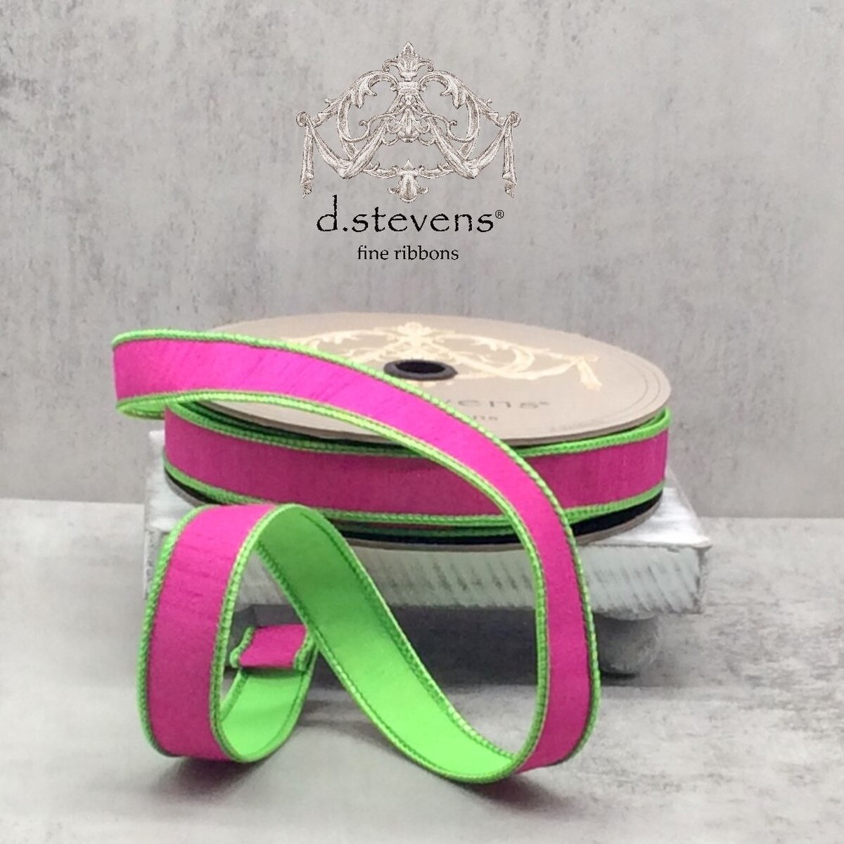 Hot Pink Lime Green Double Sided Dupion Ribbon 1 Inch x 25 Yds