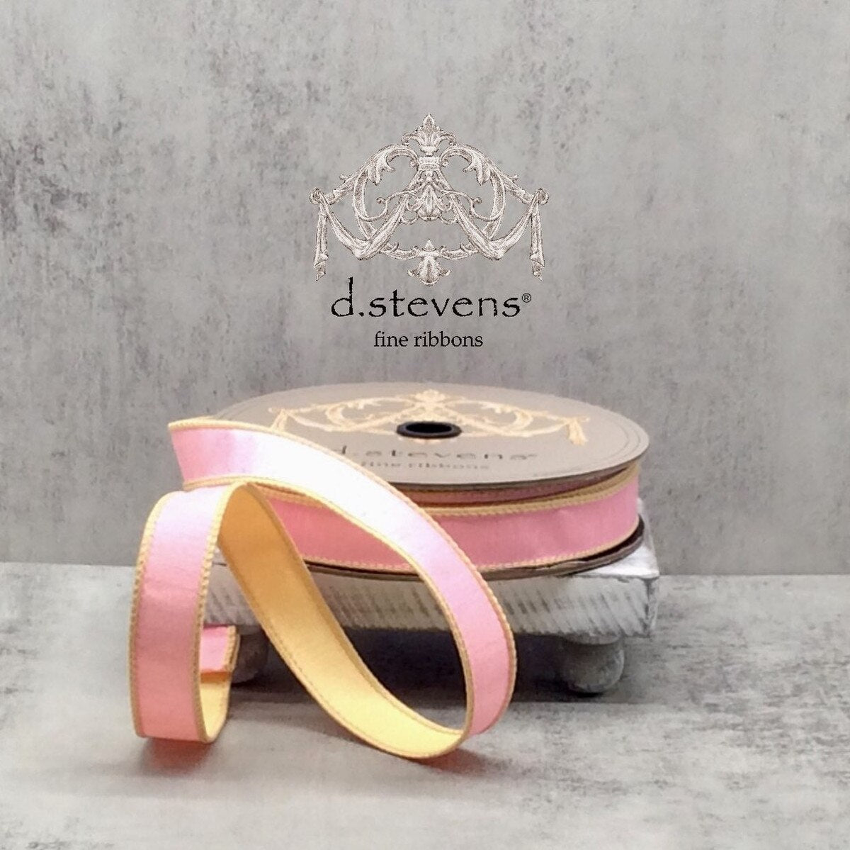 Dupion Ribbon Light Pink Yellow 1 Inch x 25 Yards