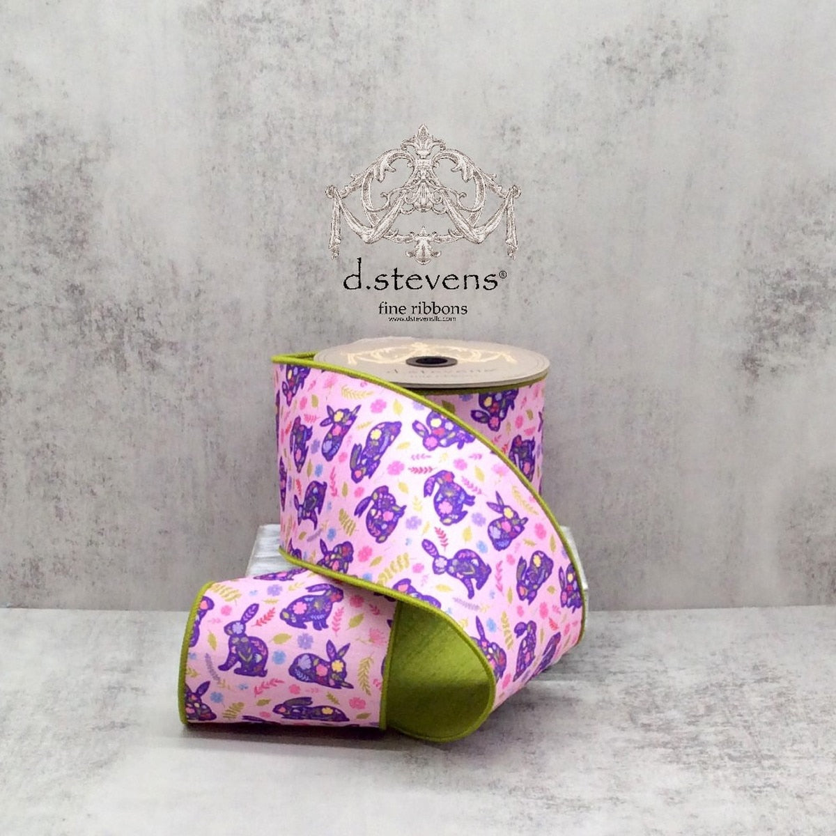 Dupion Ribbon Pink Purple Olive Green Floral Rabbits 4" x 10 Yds