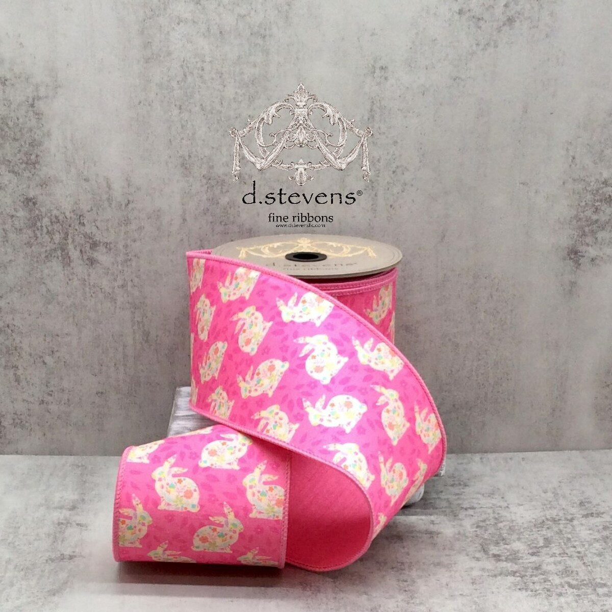 Dupion Pink Floral Ribbon 4 Inch x 10 Yards