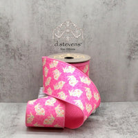 Dupion Pink Floral Ribbon 4 Inch X 10 Yards