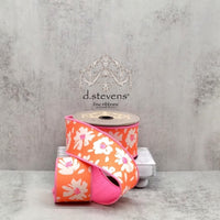 Abstract Daisies Ribbon In Orange And Hot Pink, 2.5