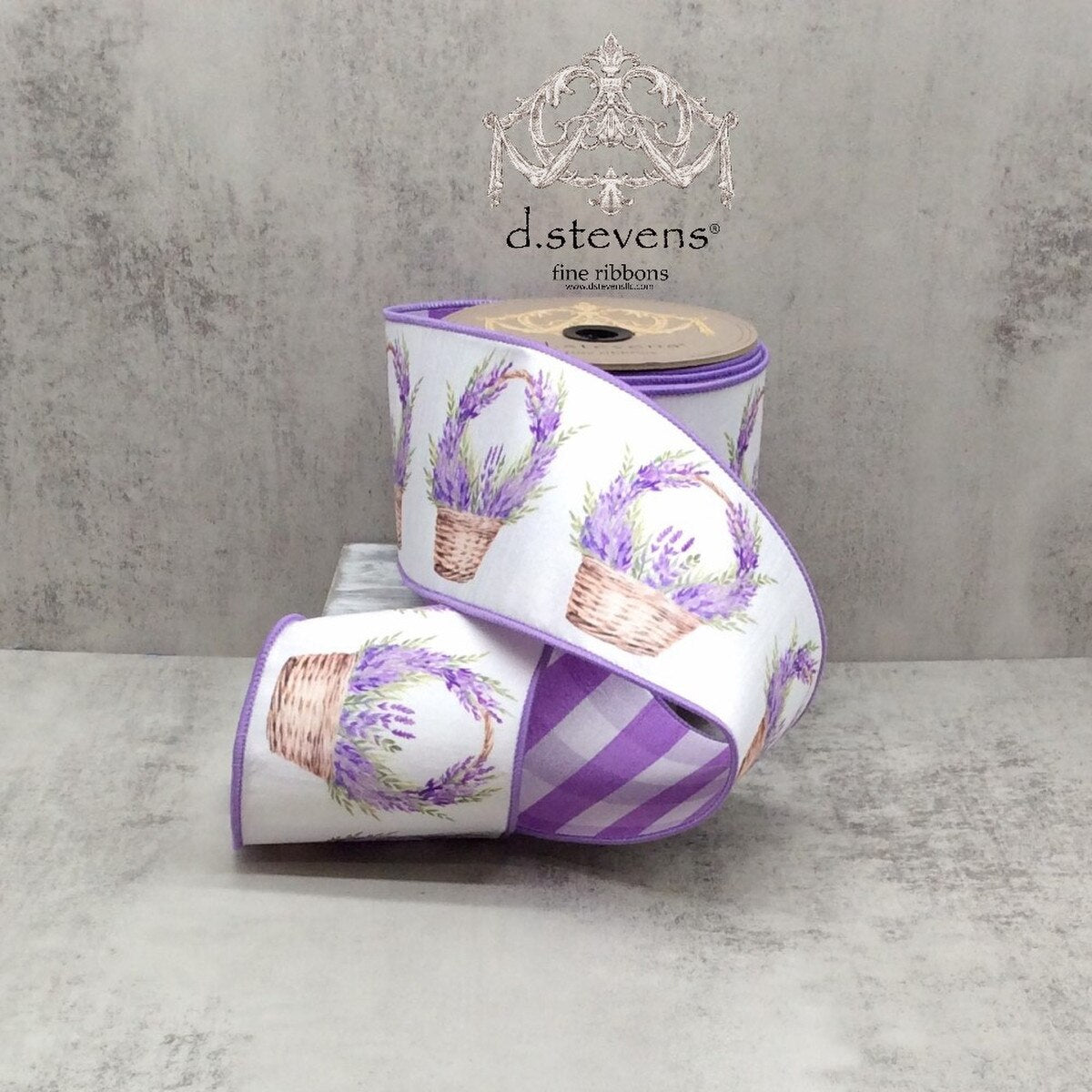 Lavender Dupion Basket Check Back 4" x 10 Yds White Ribbon