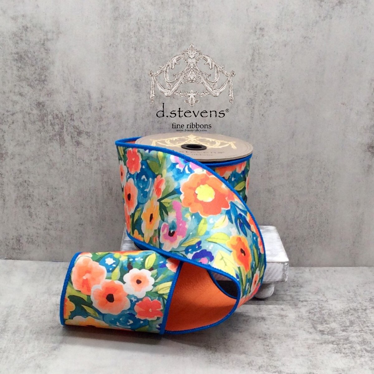 Dupion Floral Garden Ribbon Orange Blue Green 4" x 10 Yds