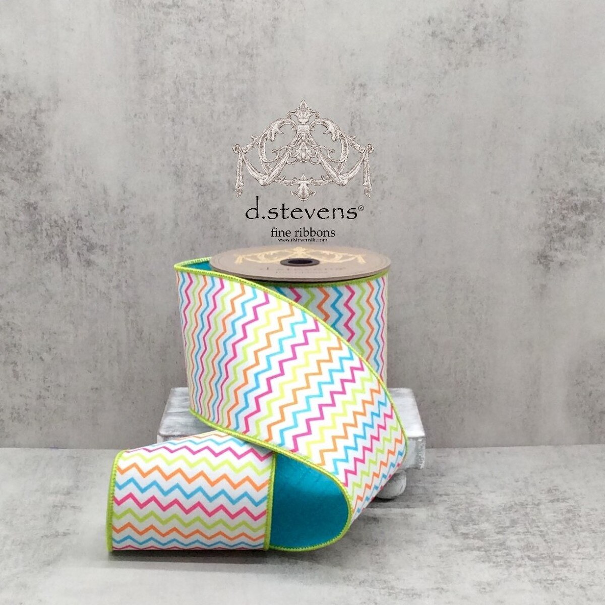 Dupion Ribbon Pink Orange Teal Lime 4 Inch Chevron Pattern
