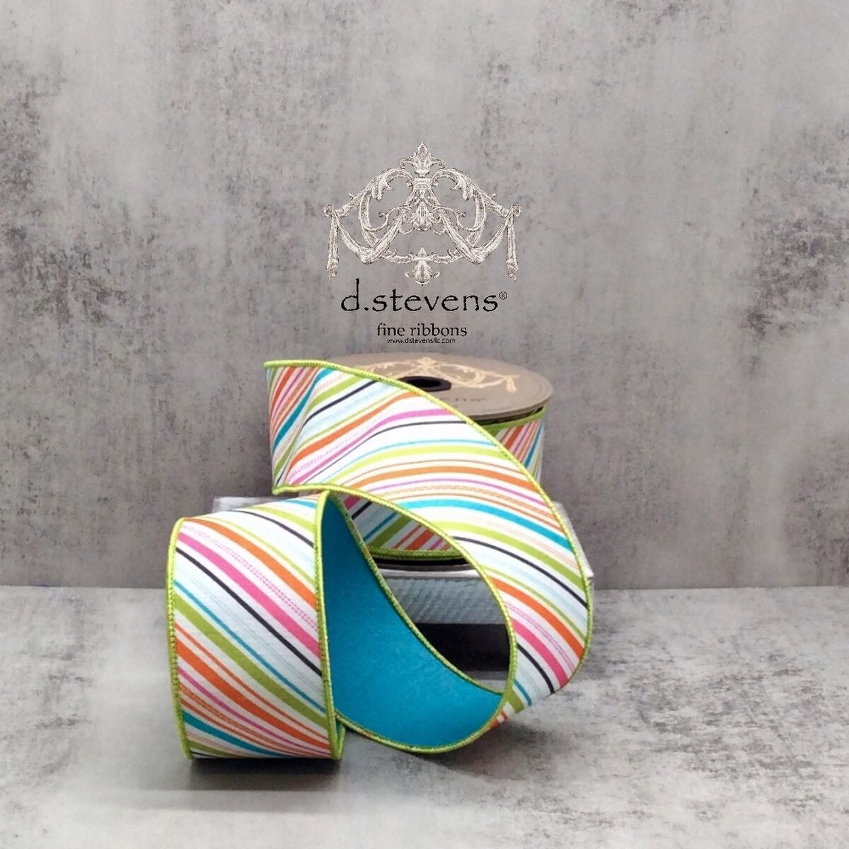 Dupion Ribbon 2.5" Diagonal Stripe Orange Teal Hot Pink Lime