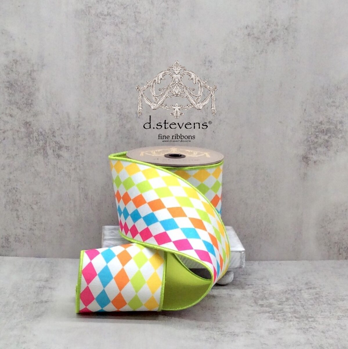 Harlequin Ribbon Yellow Lime Orange Pink Dupion 4" x 10 Yds