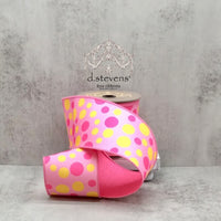 Dupion Pink Ribbon With Yellow Polka Dots 4