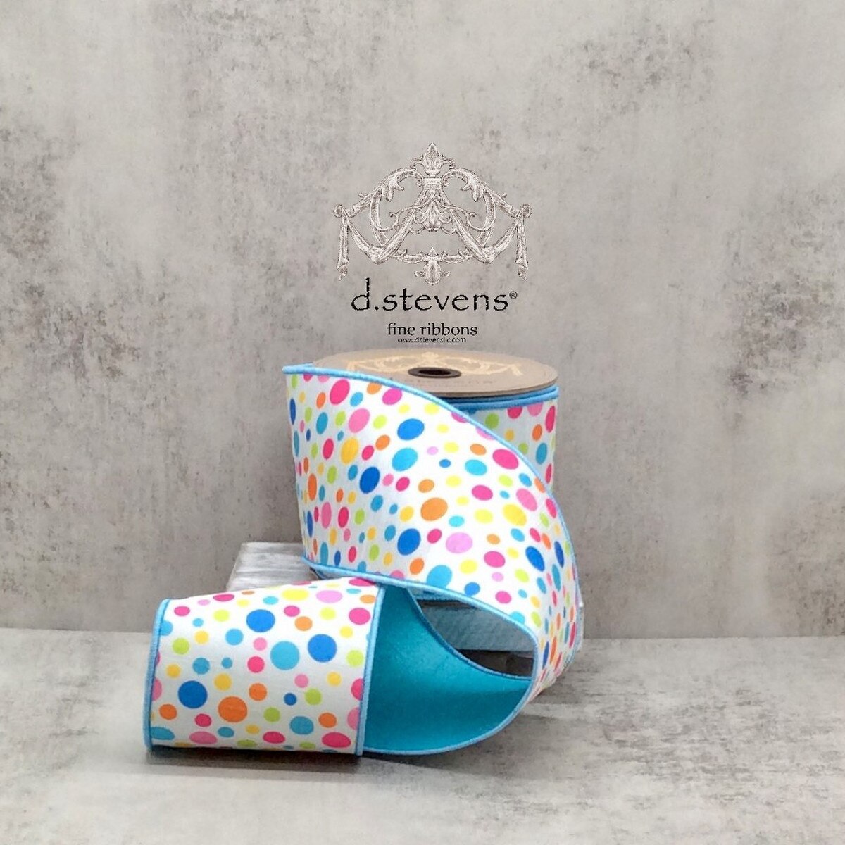 Colorful Dupion Ribbon with Polka Dots Pink Orange Teal Blue 4" x 10 Yds