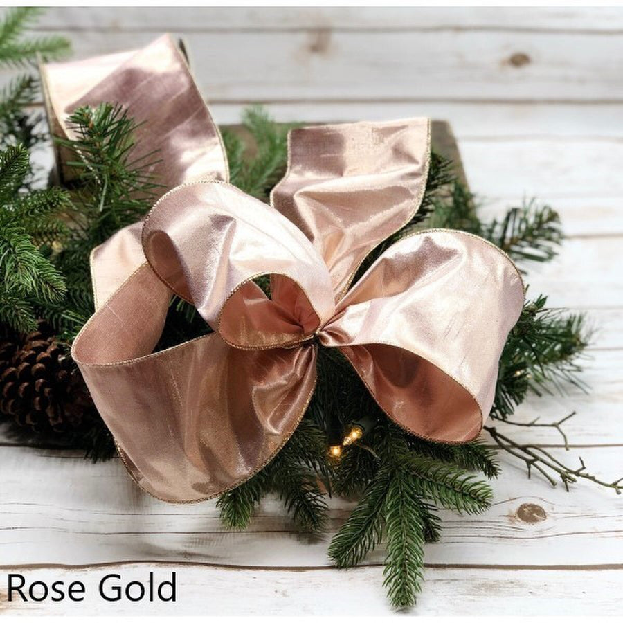 Rose Gold Metallic Dupion Ribbon 4 Inch x 10 Yards