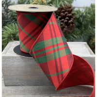 Faux Dupion Green Red Plaid Ribbon 4 Inch X 10 Yards