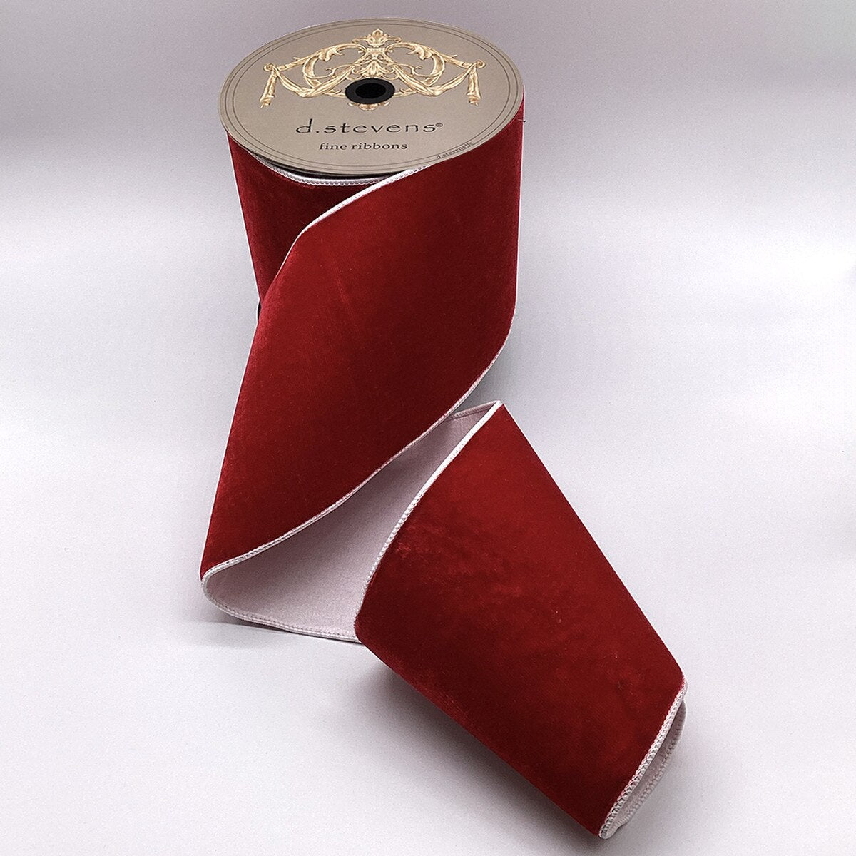Red Ribbon with Velvet White Dupion Backing 6" x 10 Yds