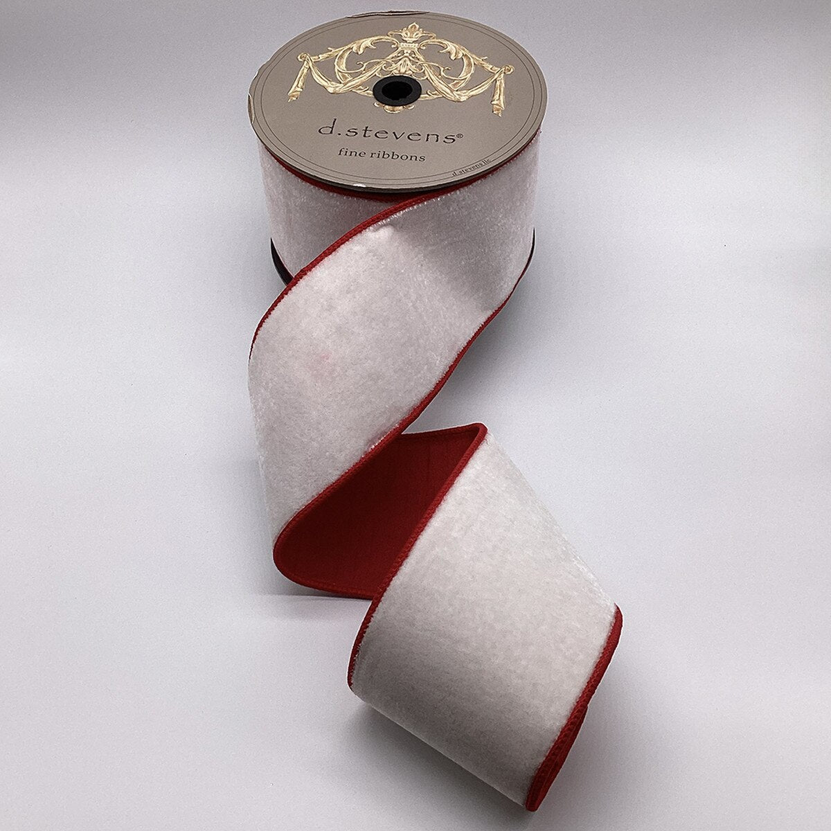Winter White Ribbon Velvet Red Dupion Backing Red Edge 4" x 10 Yds