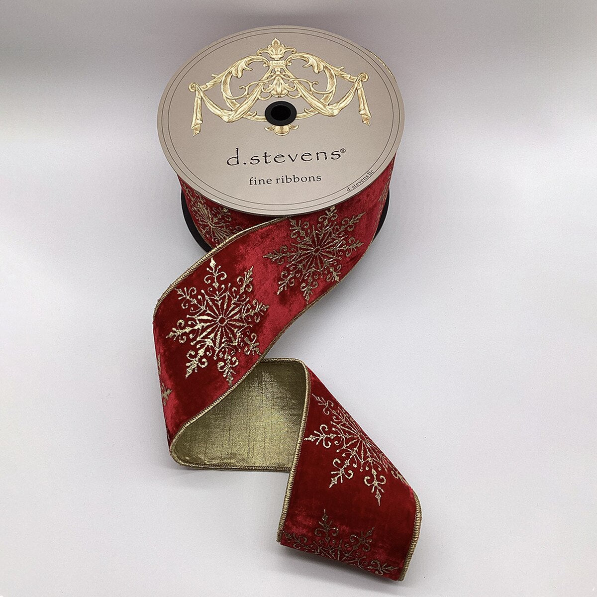 Red Velvet Gold Snowflake Ribbon 4 Inch x 10 Yards