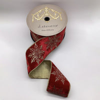 Red Velvet Gold Snowflake Ribbon 4 Inch x 10 Yards