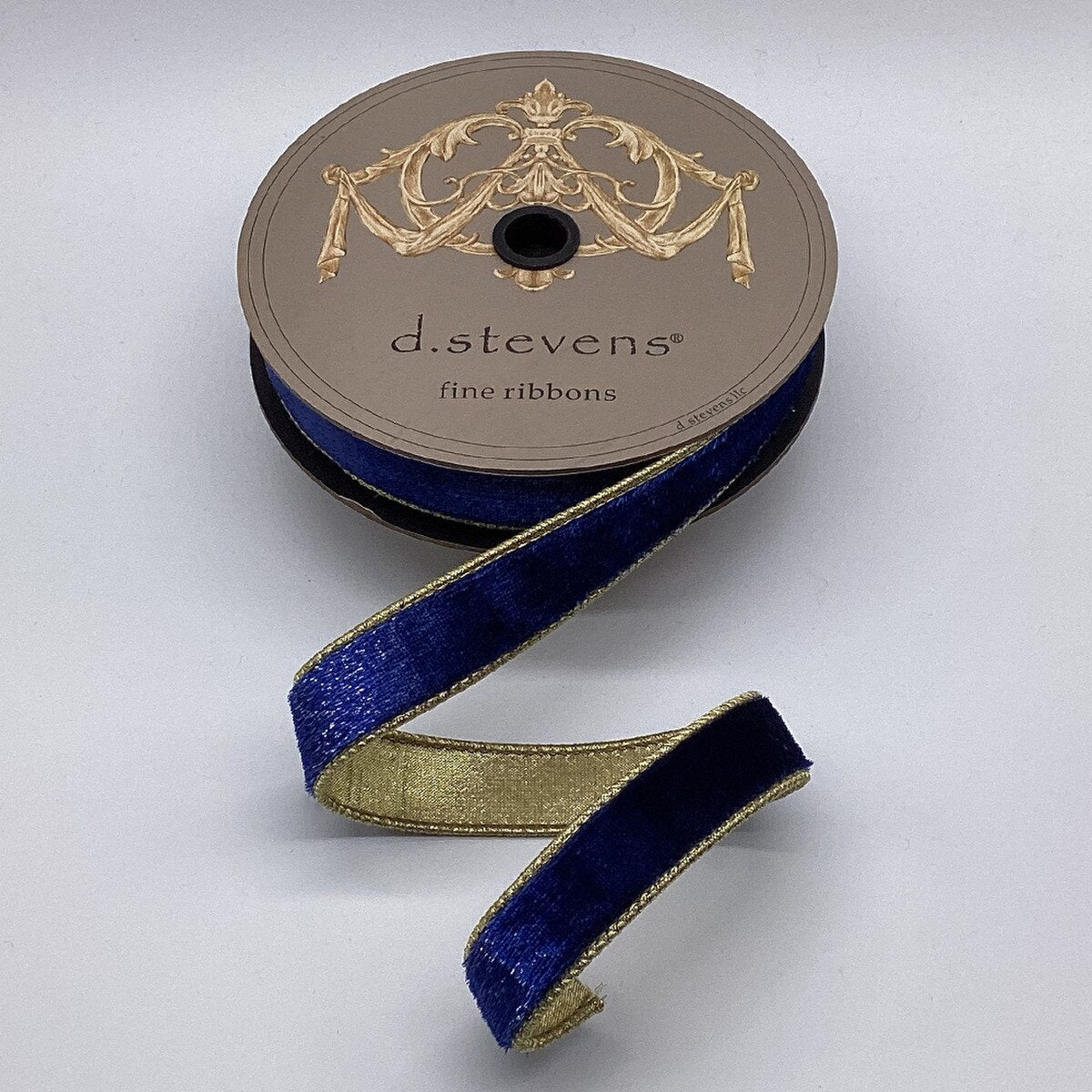 Navy Blue Ribbon Ice Velvet Metallic Gold Back 1 Inch x 10 Yds