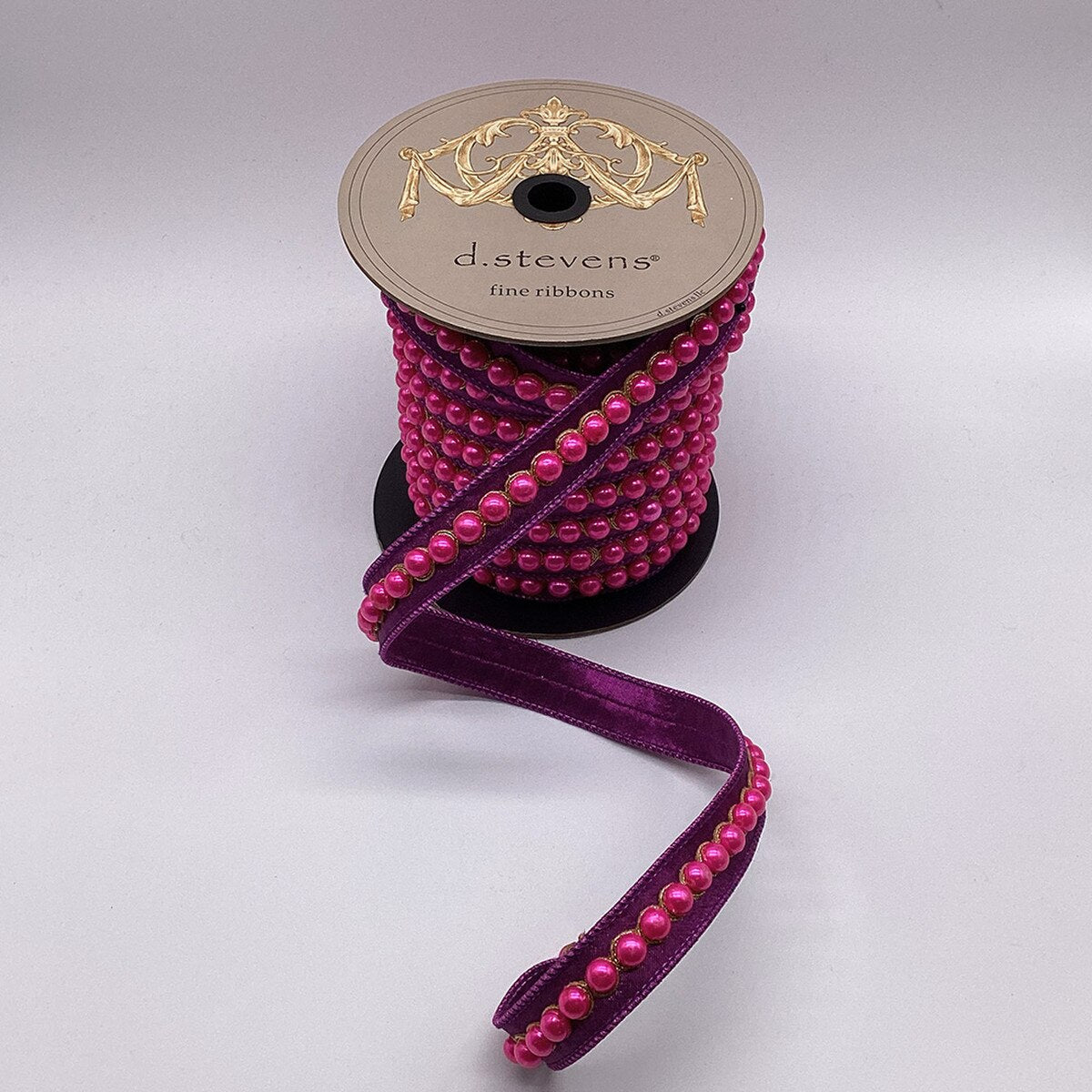 Purple Metallic Dupion Ribbon with Pearl Center Trim 1" x 10 Yds