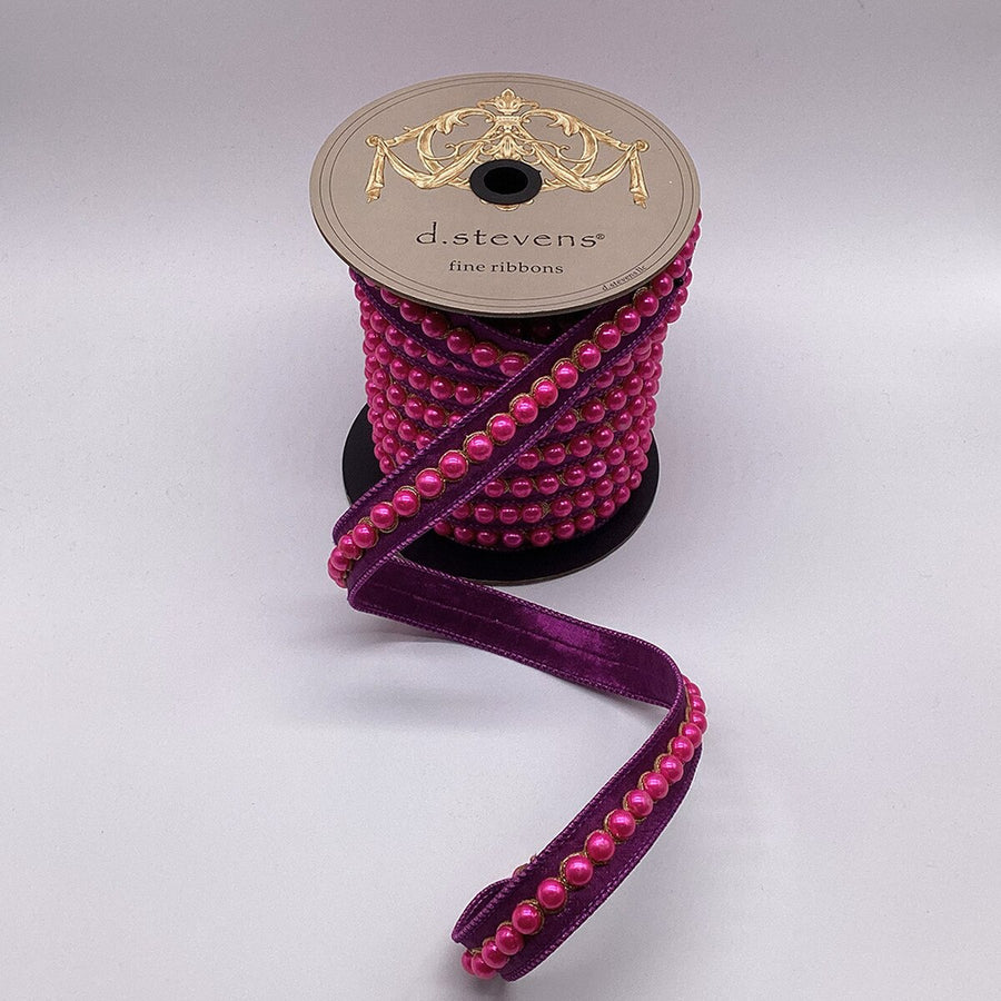 Purple Metallic Dupion Ribbon With Pearl Center Trim 1" X 10 Yds