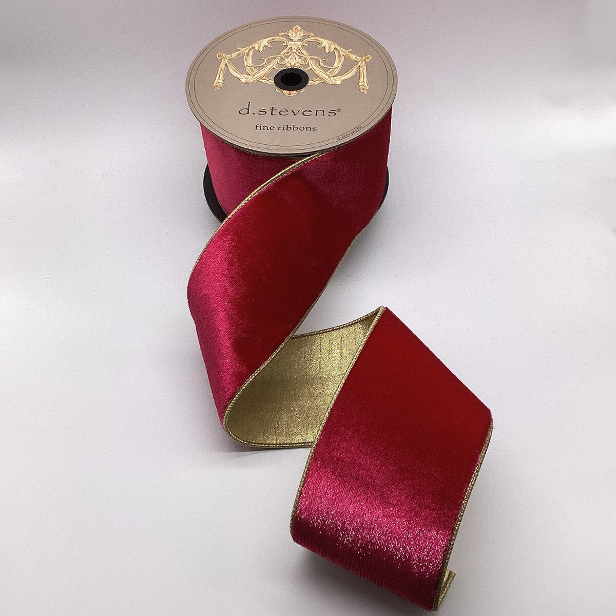 Hot Pink Ribbon Iced Velvet Metallic Gold Back 4" x 10 Yds