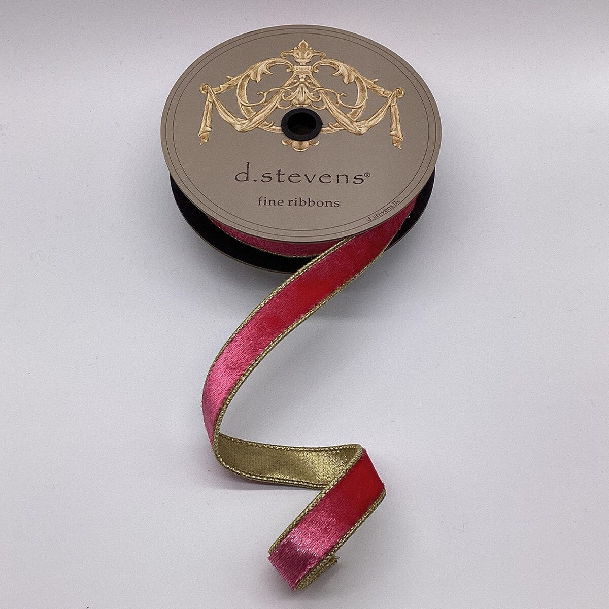 Fuchsia Ribbon Iced Velvet Metallic Gold Back 1 Inch x 10 Yds