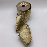 Gold Crystal Snowflake Metallic Dupion Ribbon 4 Inch X 5 Yds - (2) Rolls