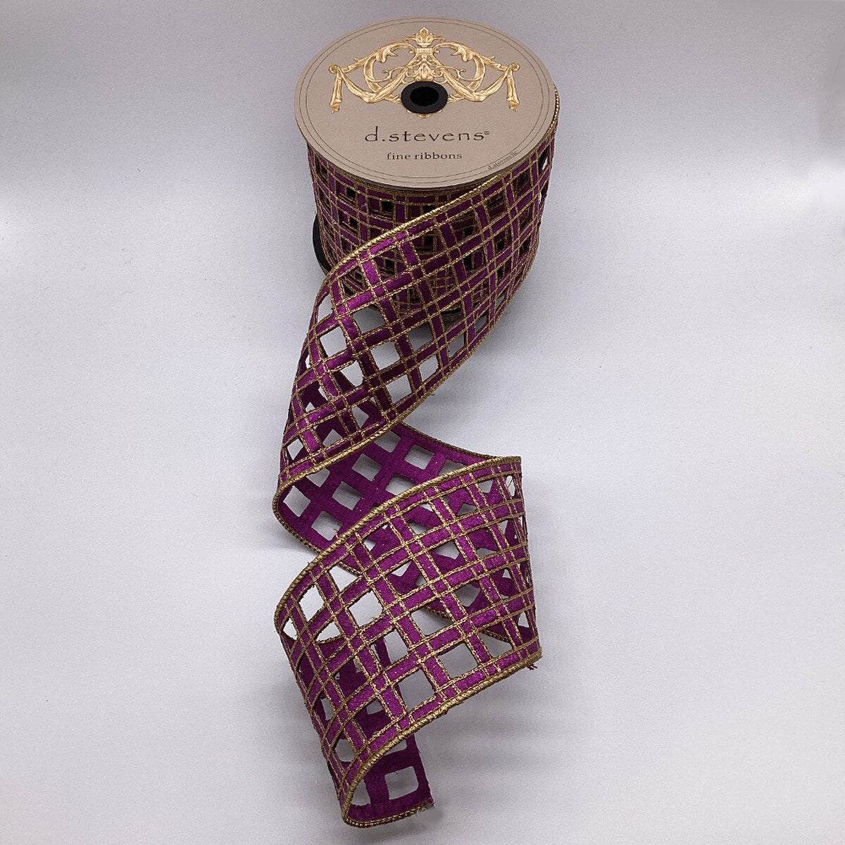Purple Metallic Dupion Clairvaux Window Pane Ribbon 4" x 10 Yds
